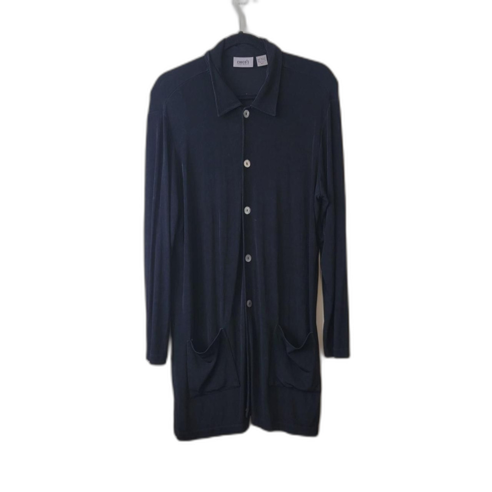 Chicos Black Slinky Cardigan Travel Jacket Chico's Size 3
